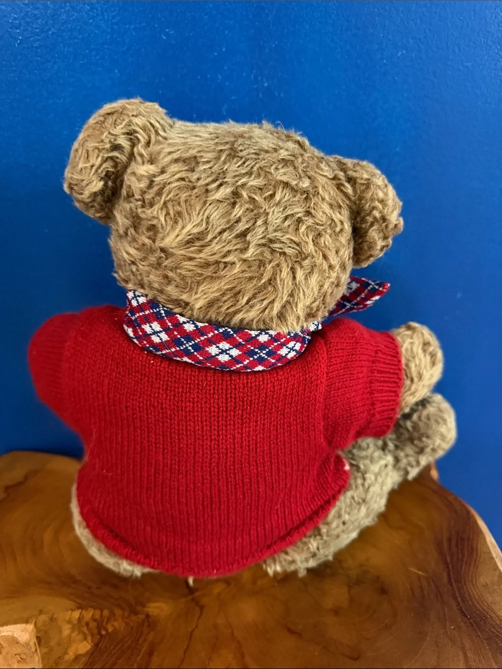 Vintage 1998 Polo by Ralph Lauren Brown Bear with Red Sweater and Plaid Bow 12”